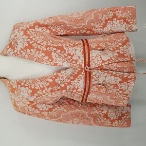 Pretty Floral Printed Orange Blazer Jacket Women Size 10